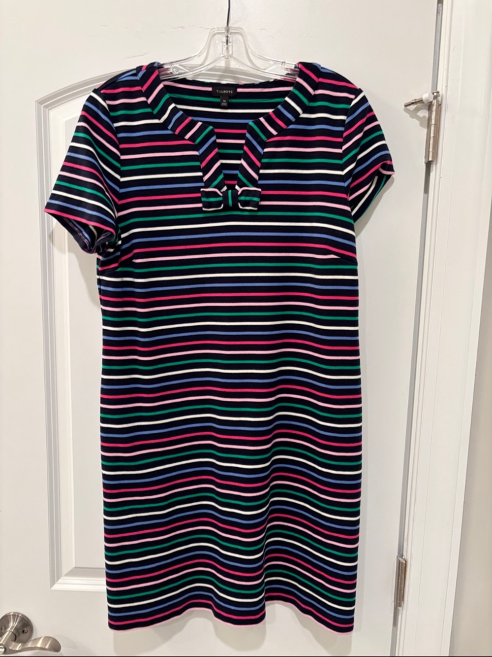 Talbots Navy Multi-Stripe Short Sleeve Shift Dress